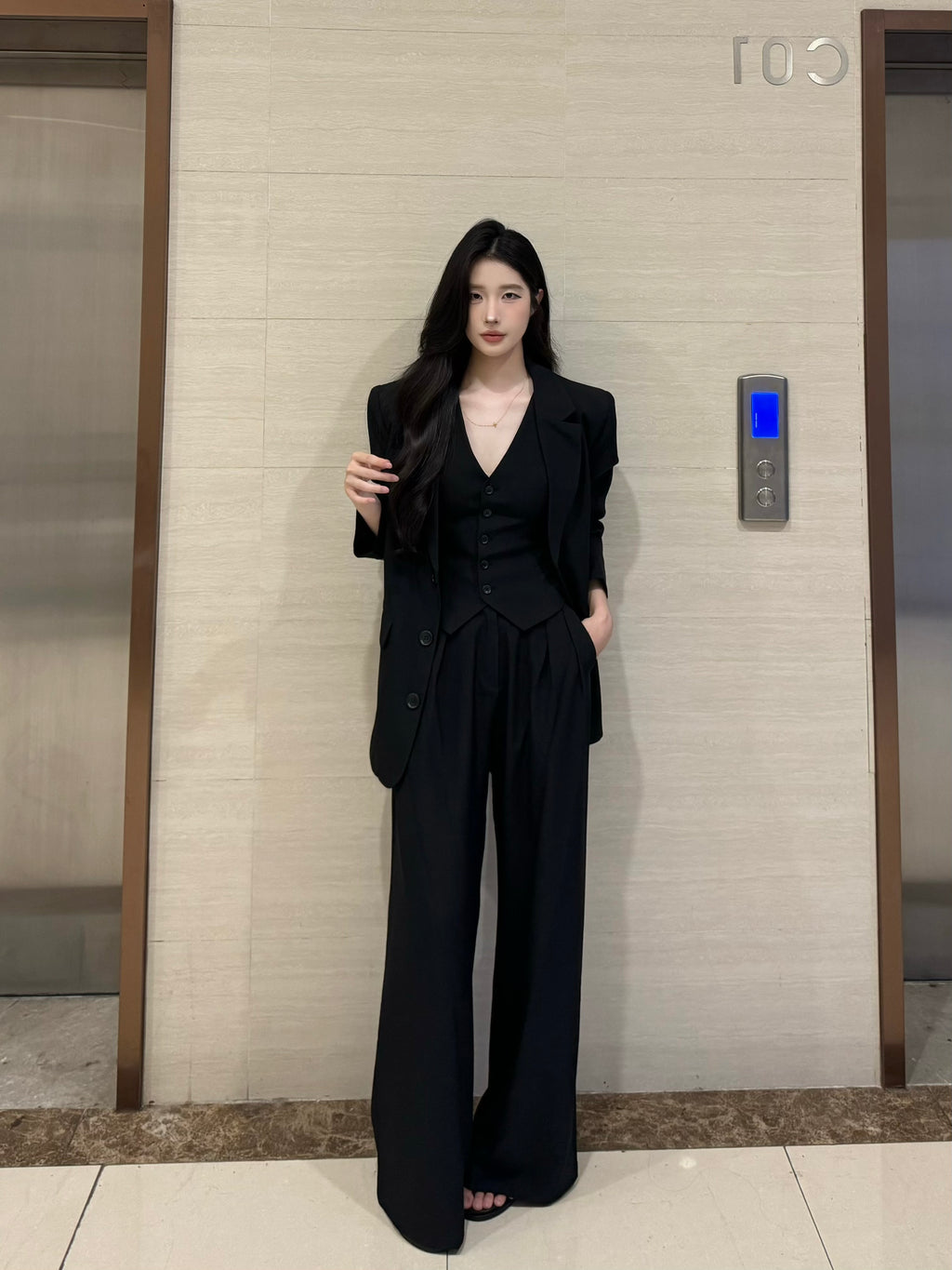 PANPANSTUDIO Simple Commuter Vest Wide-leg Pants Set