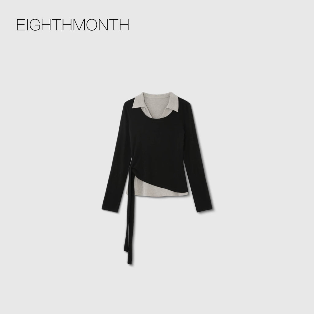 EIGHTHMONTH Contrast Slim Fake Two-piece Long Sleeve
