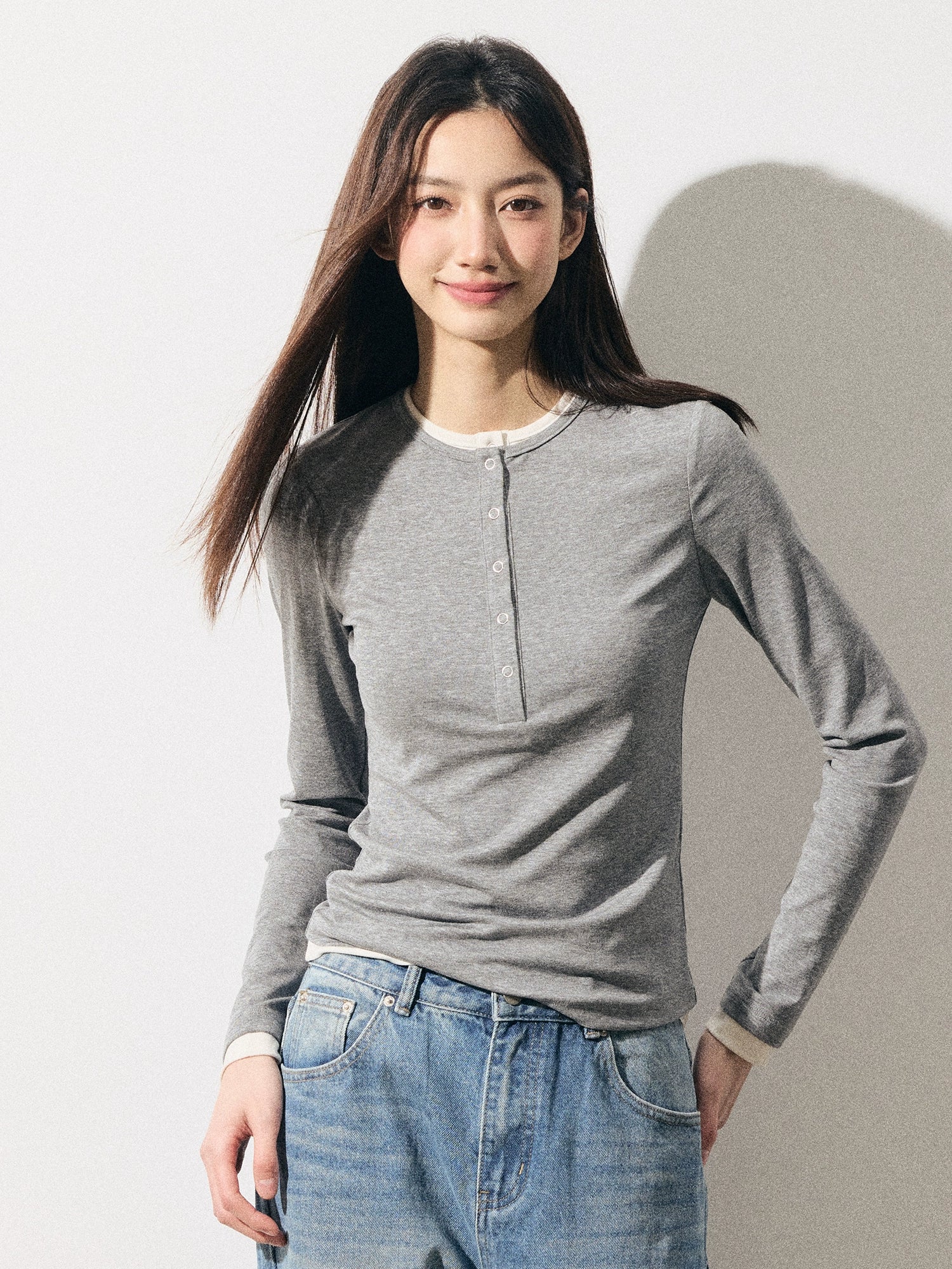 RPB BRAND Thin Henry Collar Fake Two Long Sleeve Knitted Overcoat