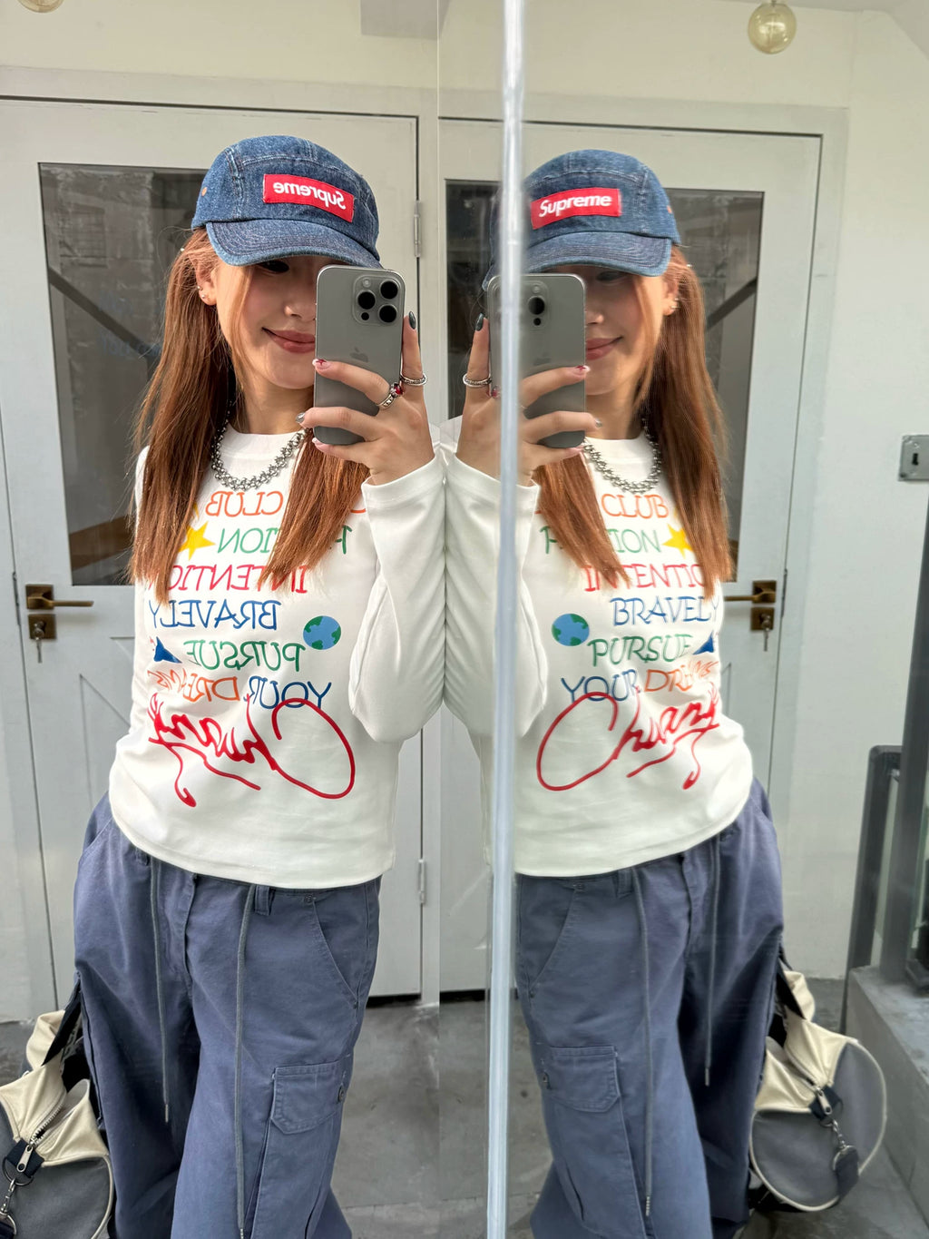 CCYE Letter Print Front Shoulder Crew Neck Long Sleeve