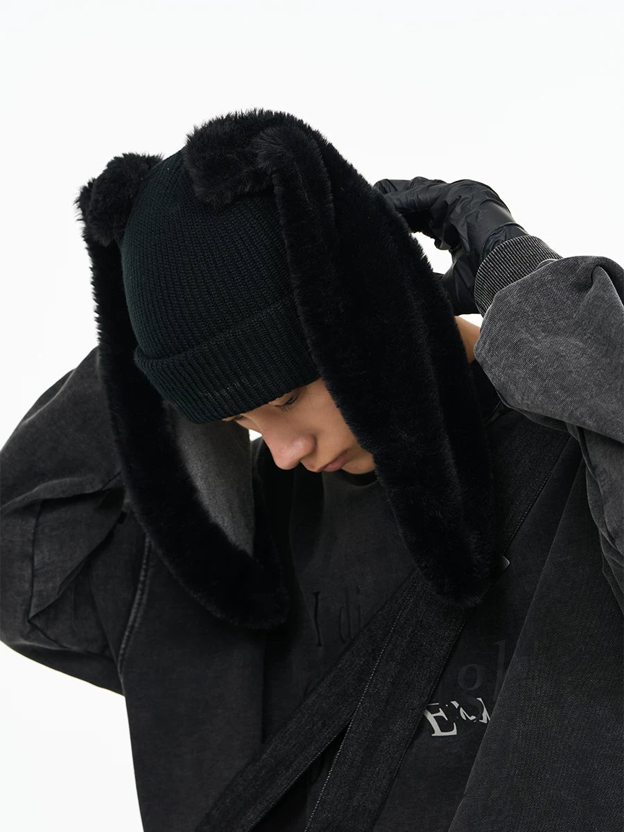 RELABEL Removable Rabbit Ear Hat Fun Thermal Hat