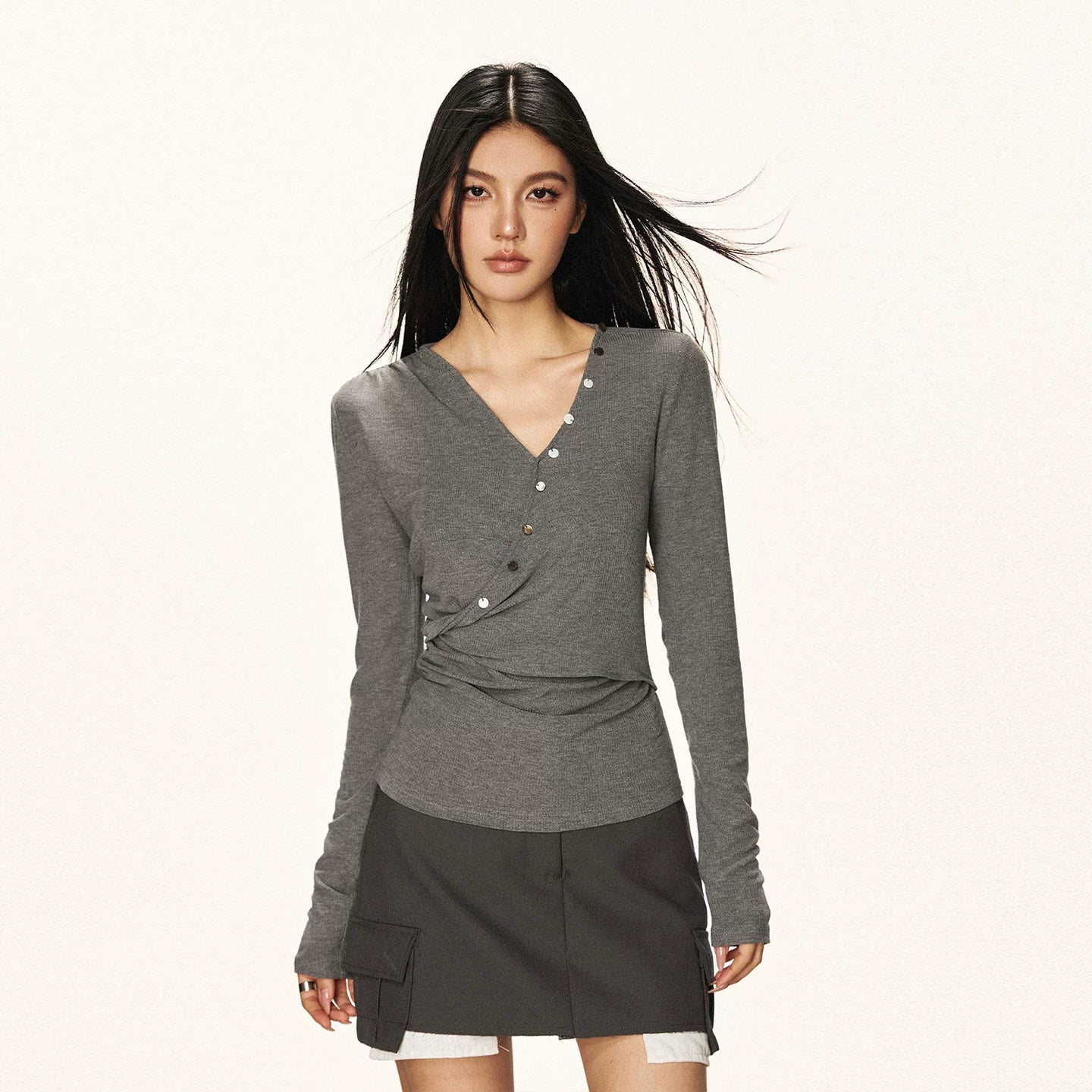 Cherry Melody Vintage Overlapping Kink V-neck Long Sleeve