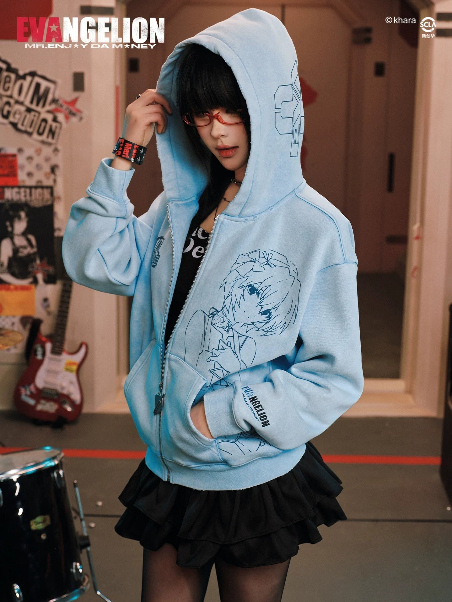MEDM Character Line Draft Casual Hooded Sweater Jacket