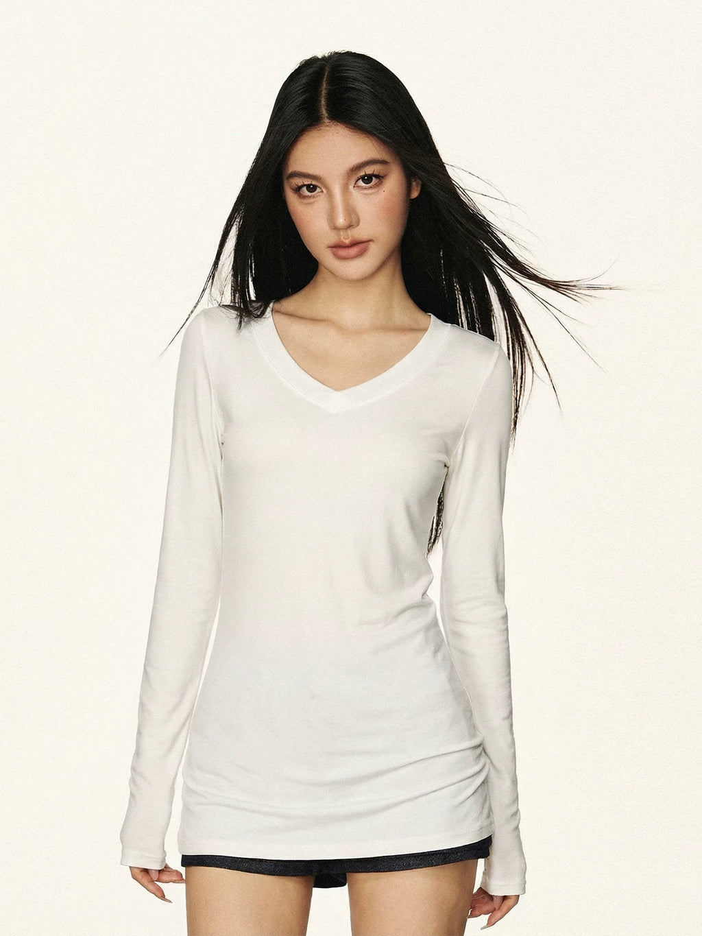 Cherry Melody V-Neck Slimming Long-Sleeve Top