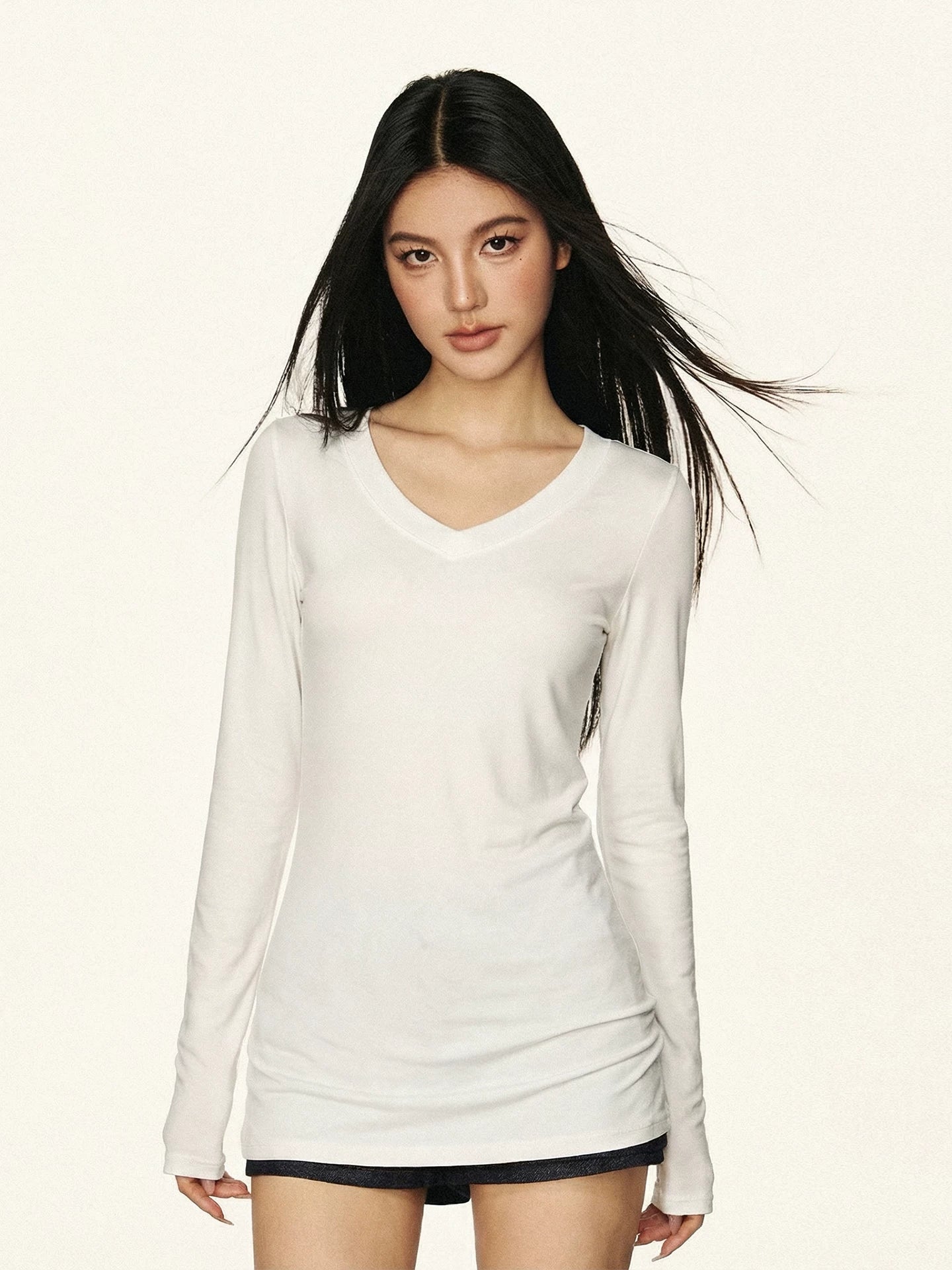 Cherry Melody V-Neck Slimming Long-Sleeve Top