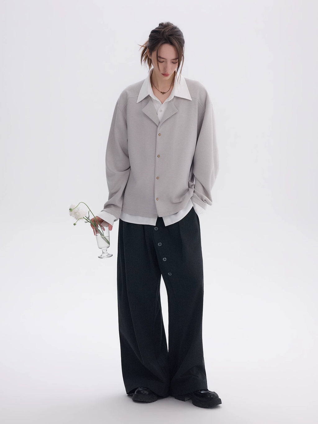 CHOR Knitted Stitching Fake Two-piece Contrasting Long-sleeved Shirt
