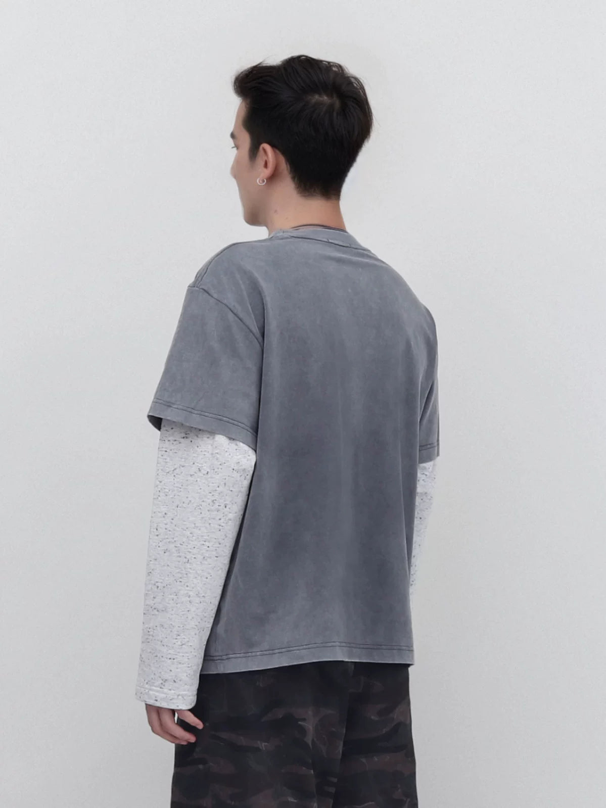 PERDU Retro Printed Fake Two-piece Splicing Color Dot Long Sleeve