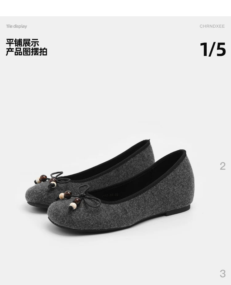 CHRNDXEE Beaded Bow Flat Shoes