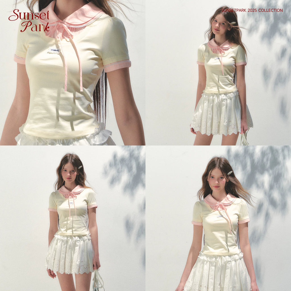 SunsetPark Doll Collar Stitching Knitted Tee