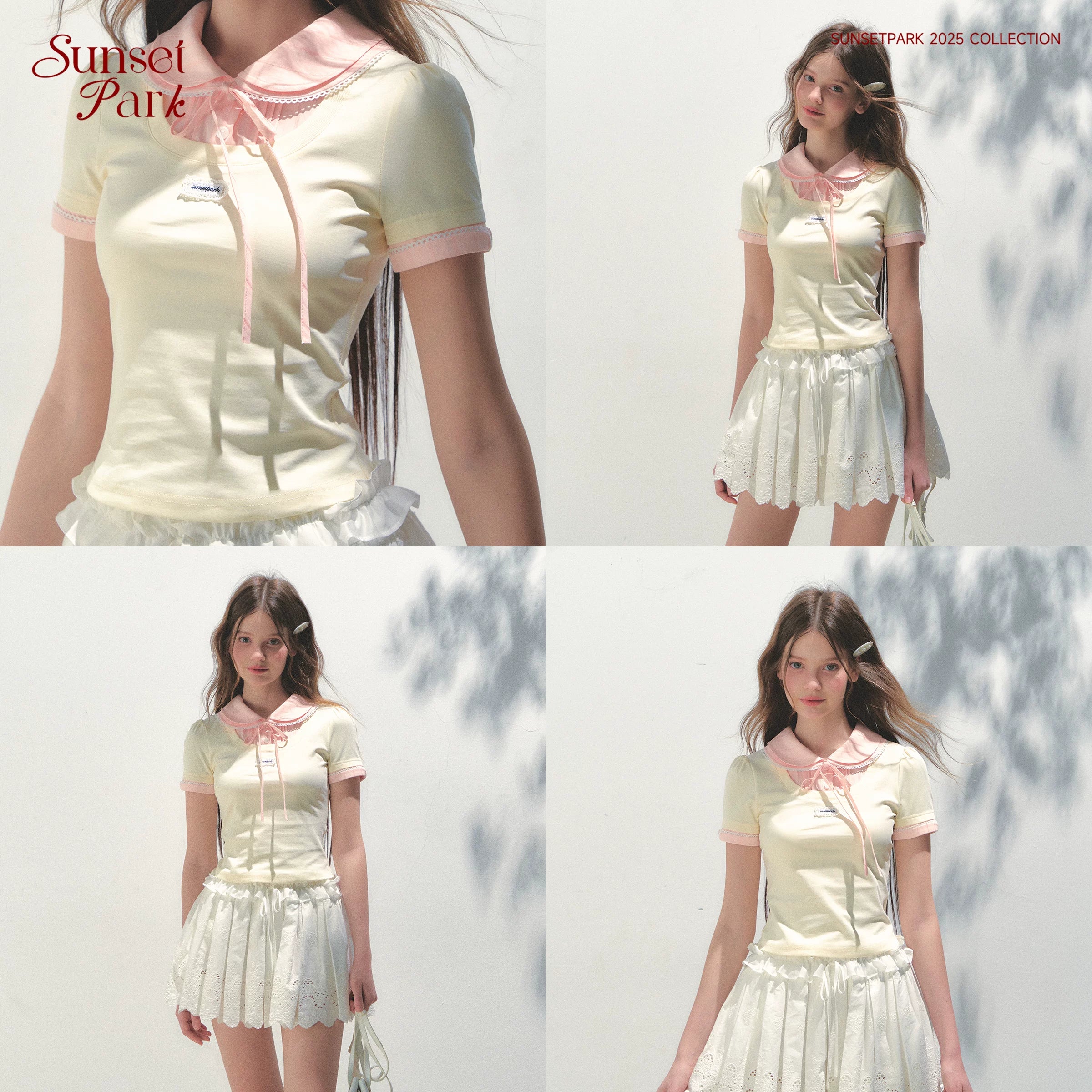 SunsetPark Doll Collar Stitching Knitted Tee