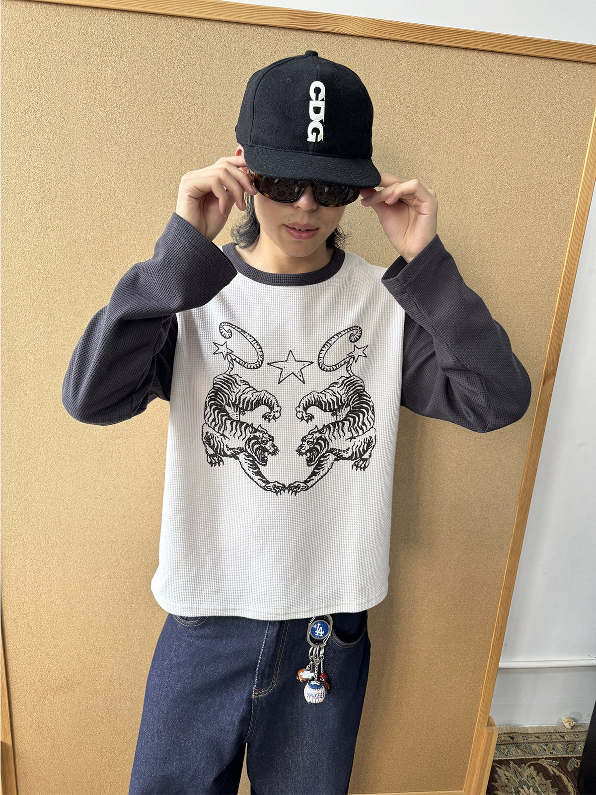 InsGale Tiger Splicing Rough Sleeve Long Sleeve