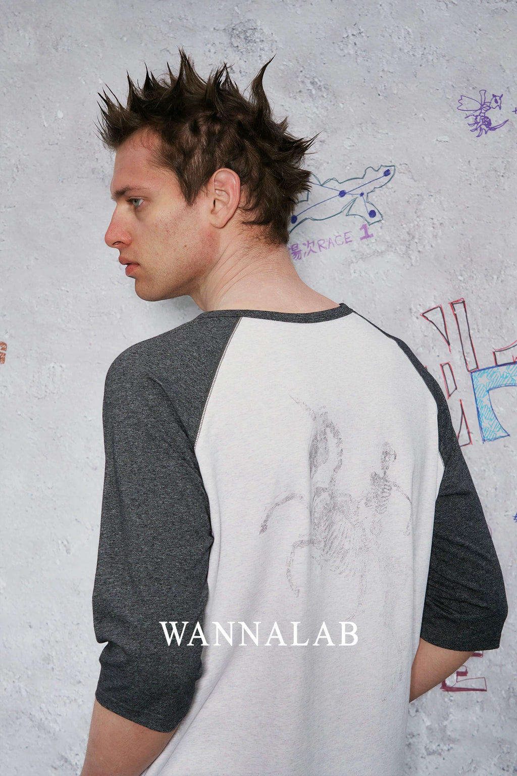 WANNA LAB Contrast Color Shoulder Casual Tee