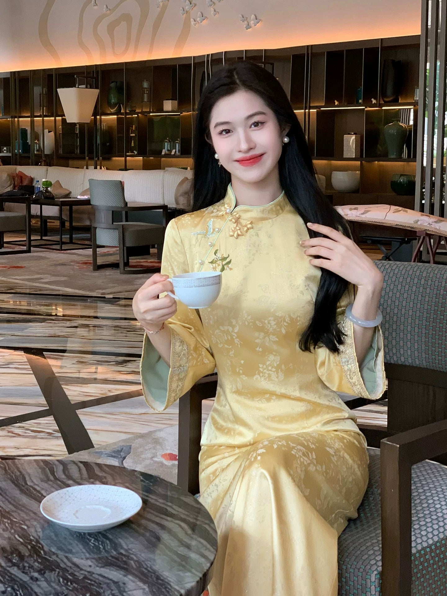 ZIHE Jacquard Embroidered Long-sleeved Dress