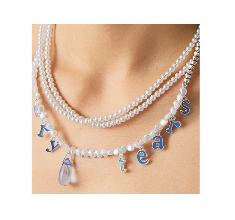 CryingCenter Colored Bean Beads, Pearl Letter Pendant, Tear Necklace