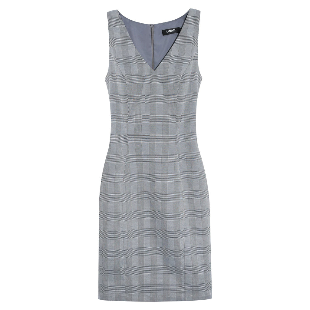 LLROGE Checked V-neck Sleeveless Dress