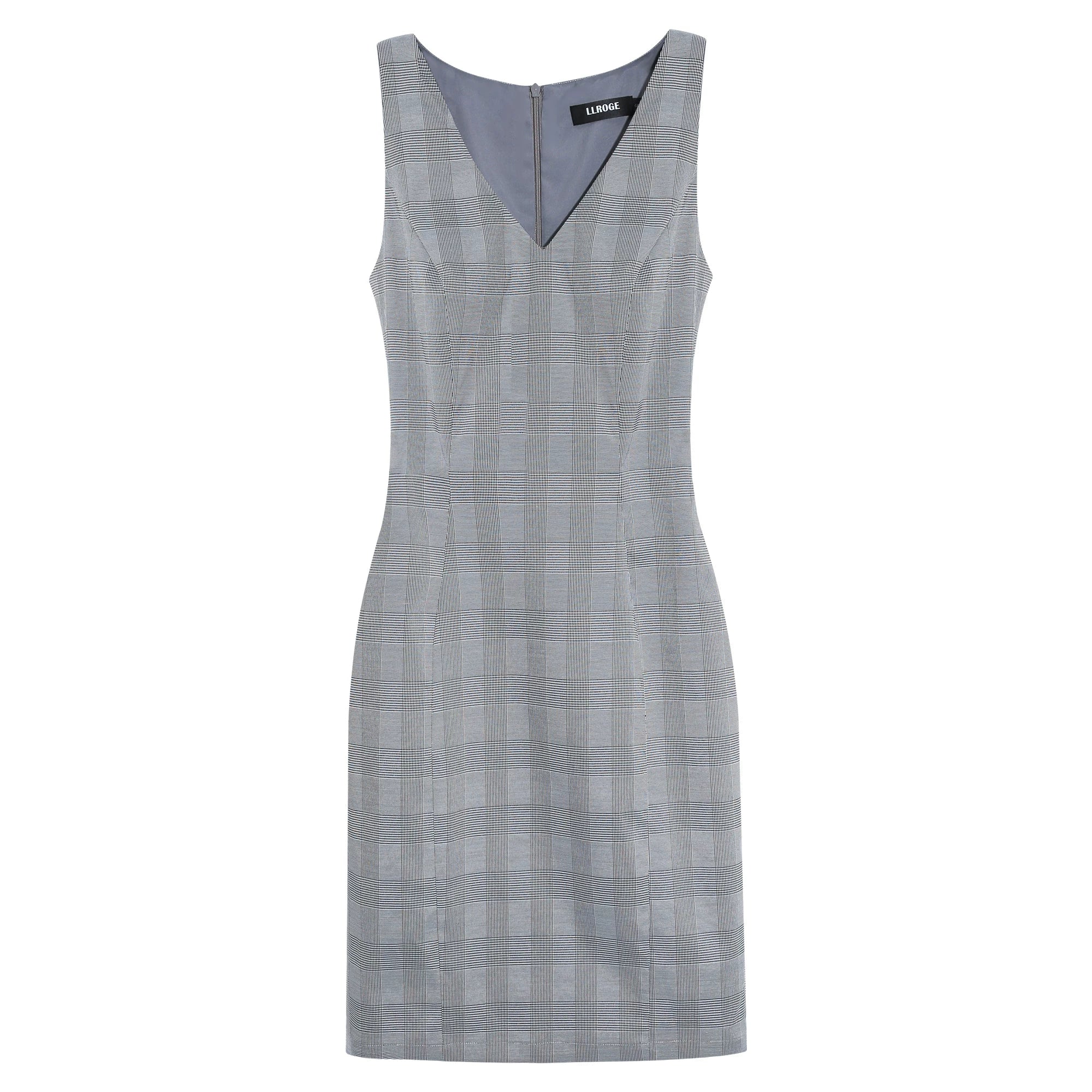 LLROGE Checked V-neck Sleeveless Dress
