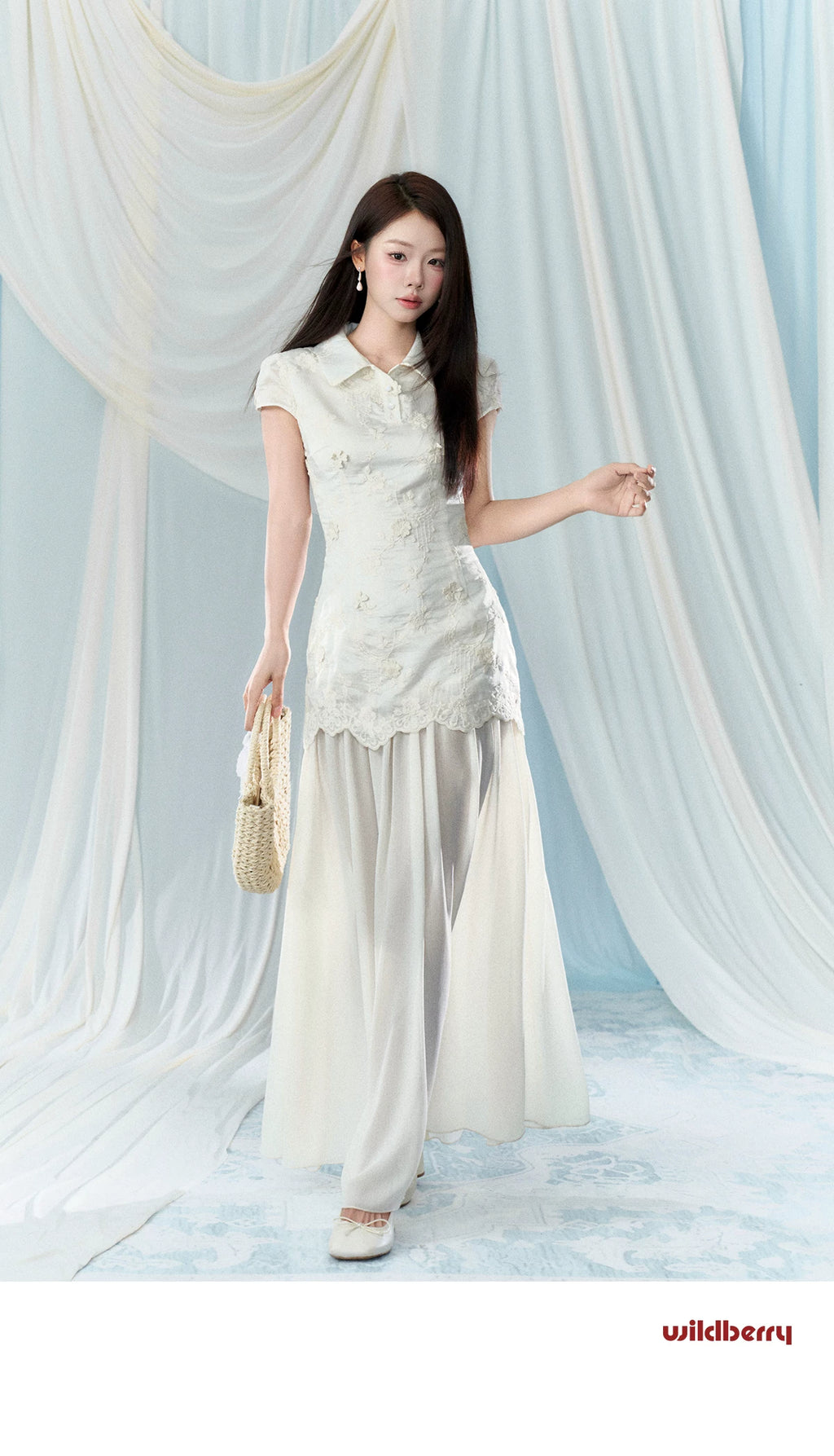 Wildberry Splicing Waist Embroidery Dress