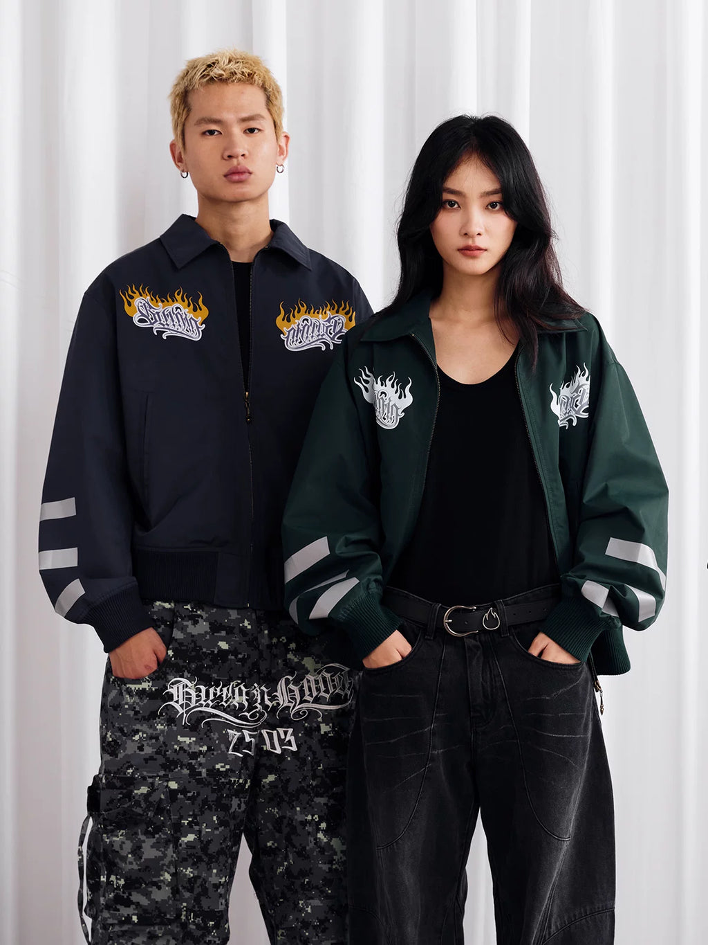 BURNIN Reflective Strip Flame Logo Temperament Jacket