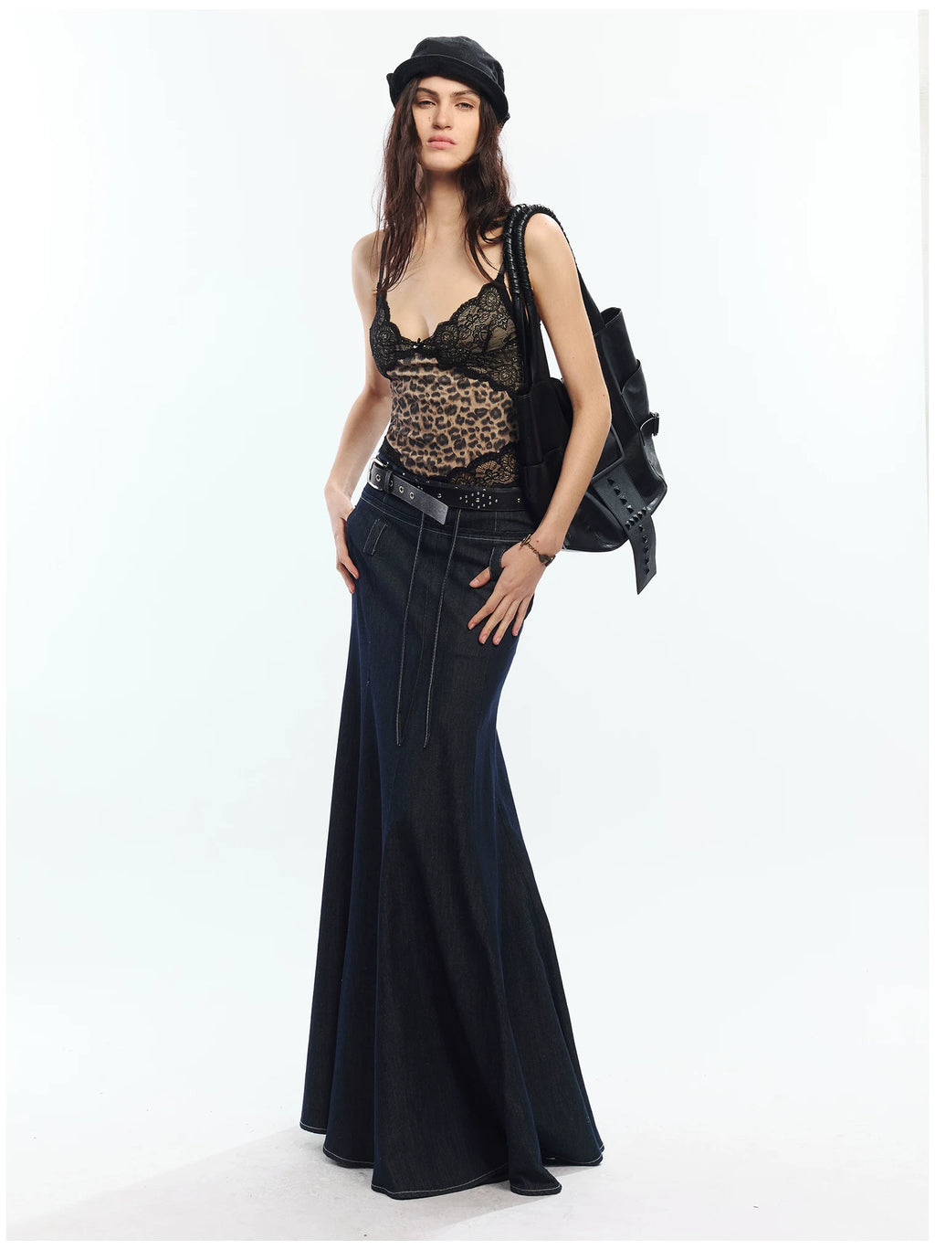 2th Desire Rivet Splicing High Waist Skirt