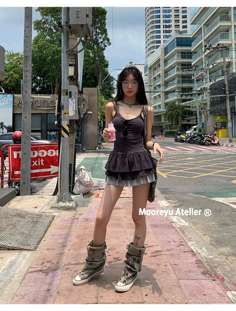 Mooreyu Belt Buckle Graffiti Pants Pile Boots