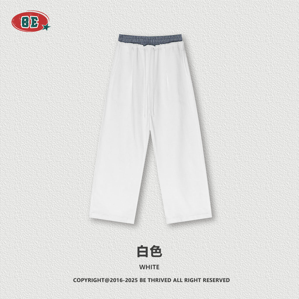 BE Women's Style Spliced Double Waistband Sports Straight Leg Sweatpants