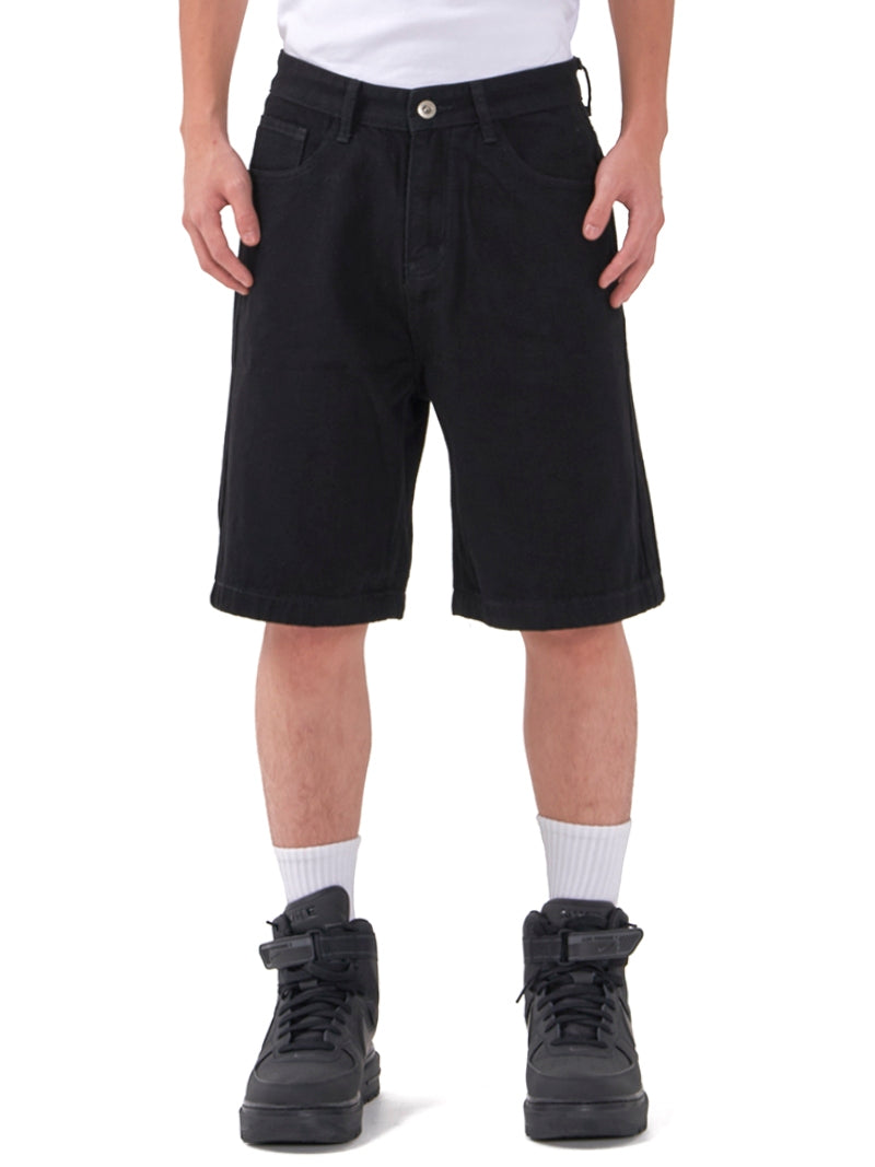 OBSESSWITH minimalist black washed denim shorts