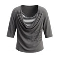 JIKOO Fake Two-piece Striped Splicing Slim Tee