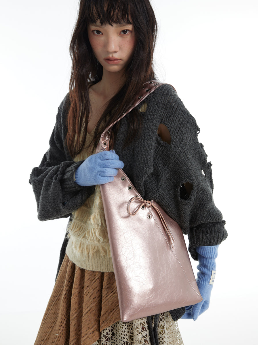 DirtySix Cow Split Leather trotro triangle vaporwave punk bag