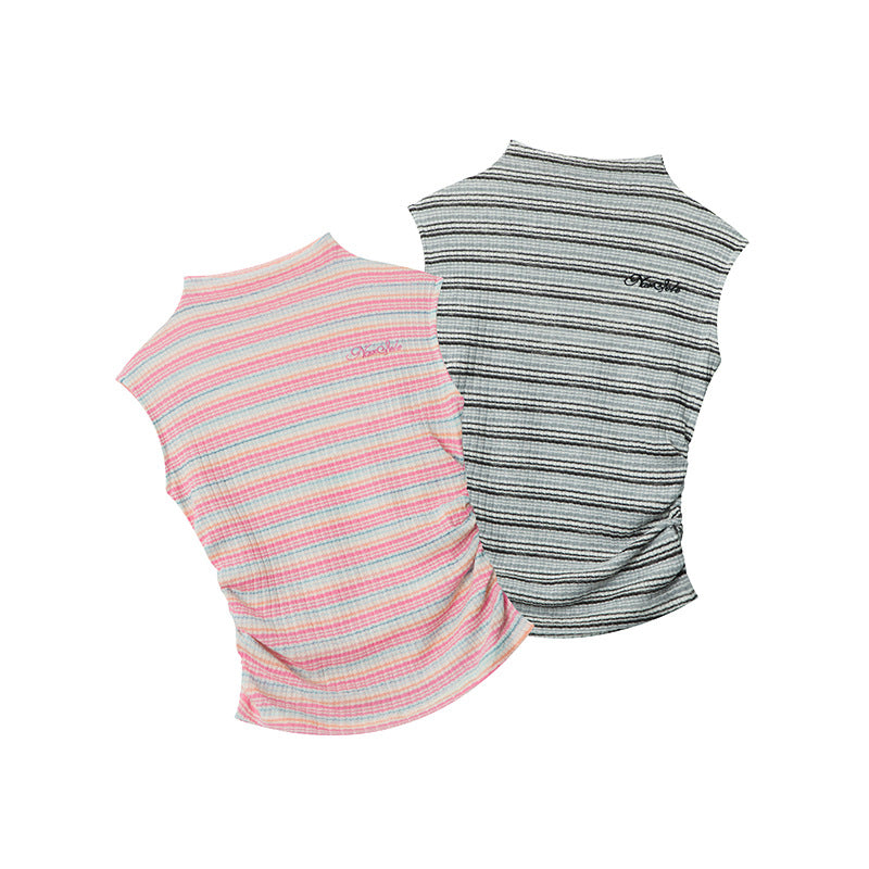 Nariele Contrast Striped Wrinkle Waist Design Vest