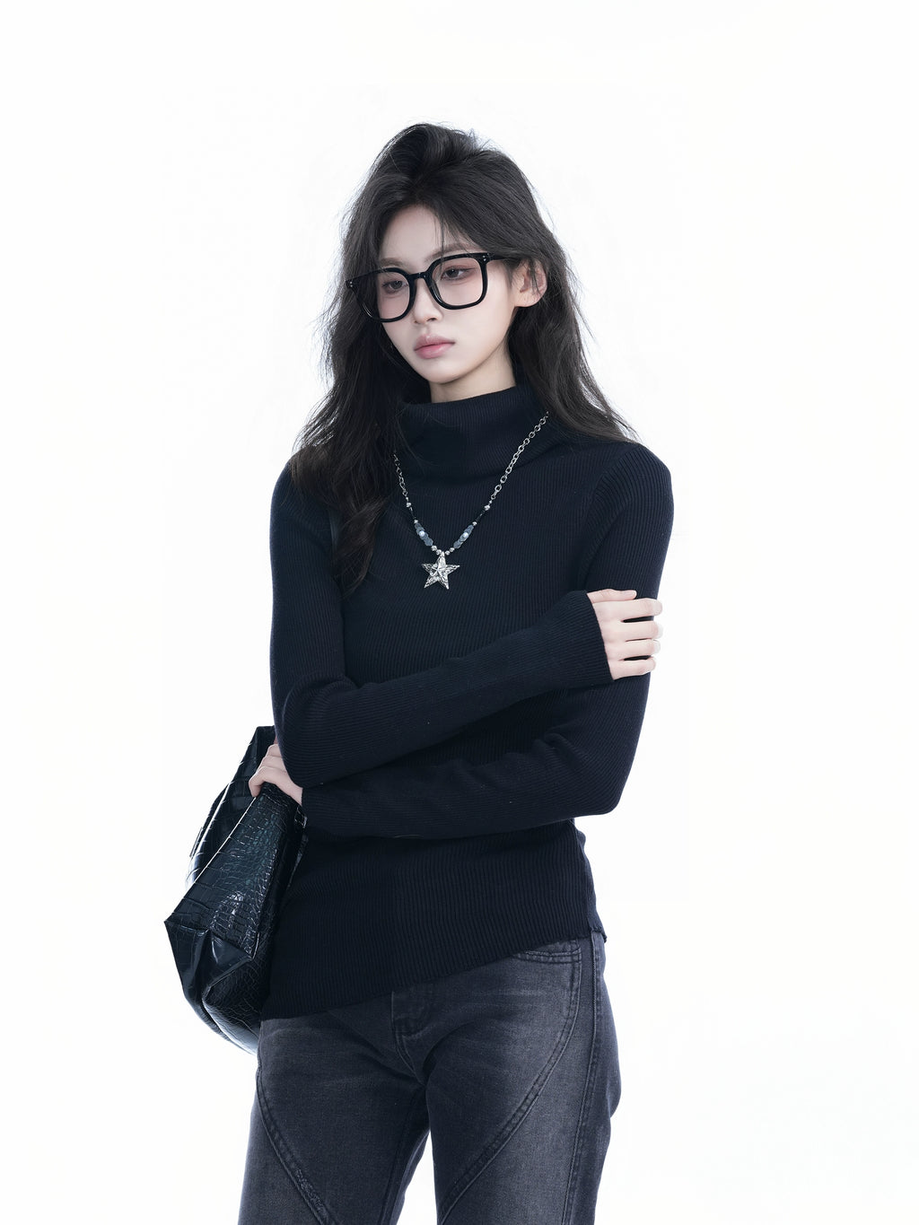 Zuocisankon High-end Irregular Turtleneck Knitted Sweater