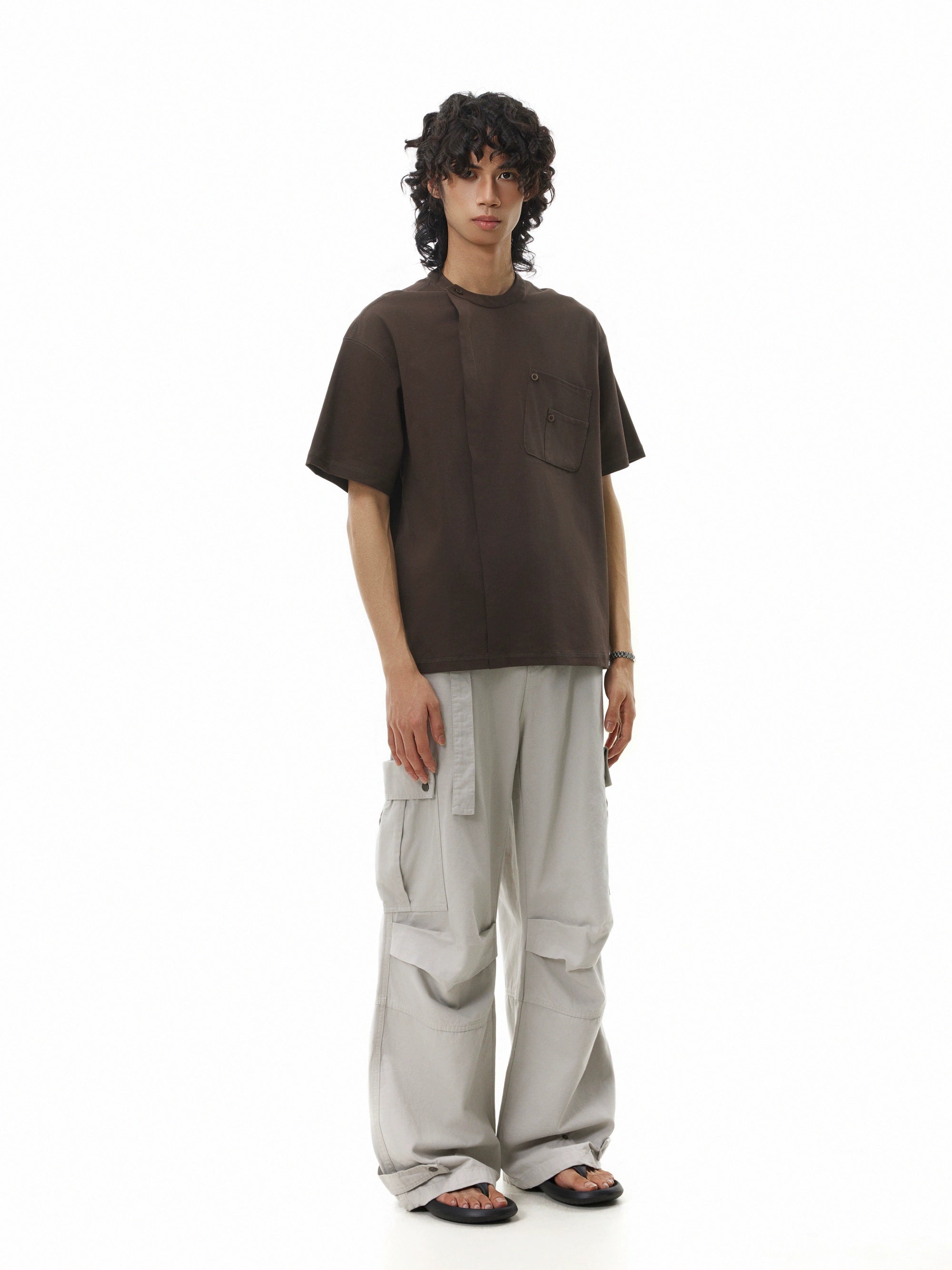 BTSG Pleated Straps Three-dimensional Multi-pocket Tooling Wide-leg Pants