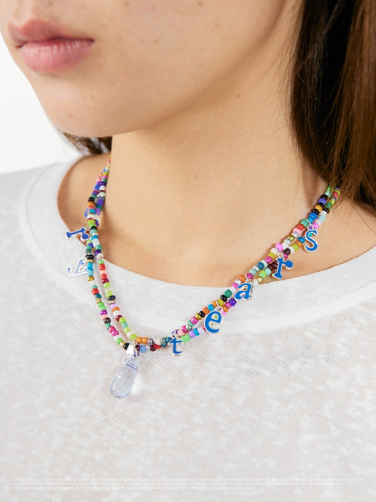 CryingCenter Colored Bean Beads, Pearl Letter Pendant, Tear Necklace