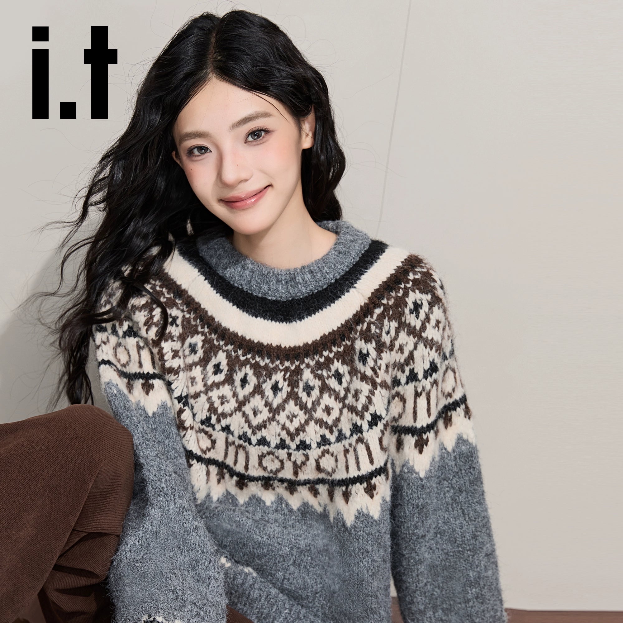 IT: CHOCOOLATE Vintage Contrast Lazy Knitted Bottom Shirt
