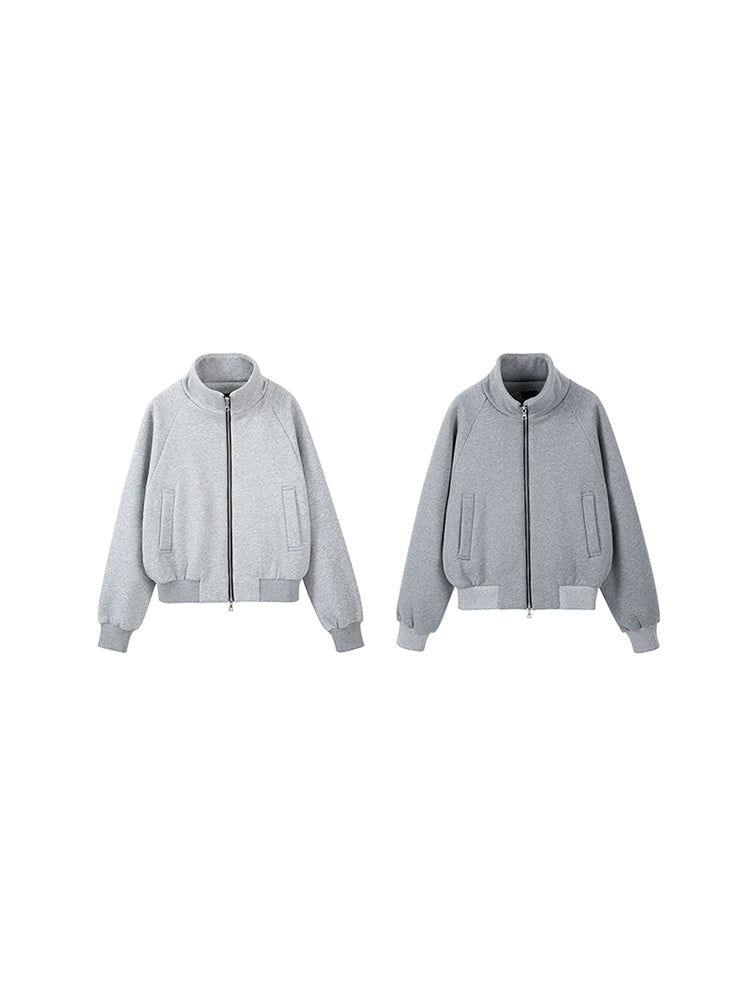 PLUS NO LOGO Fleece Stand-up Collar Jacket Zipper Jacket