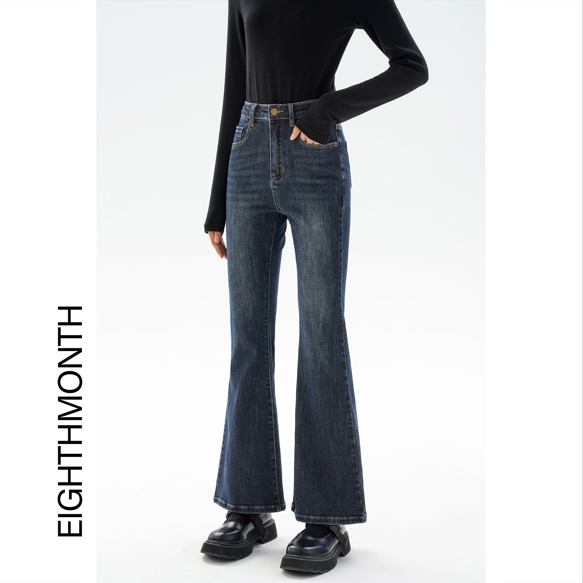 EIGHTHMONTH Slim-fit Denim Flared Straight-leg Pants