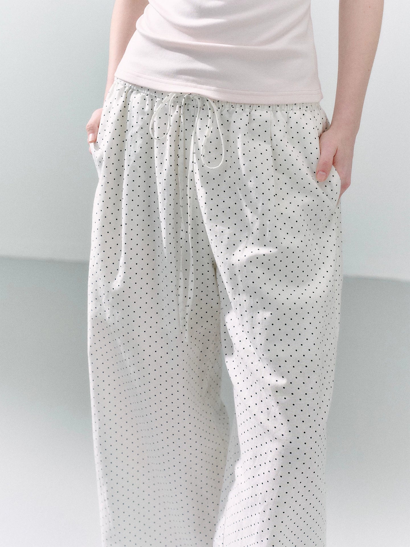 LOST FOREST Comfortable Versatile Polka Dot Print Wide Leg Pants