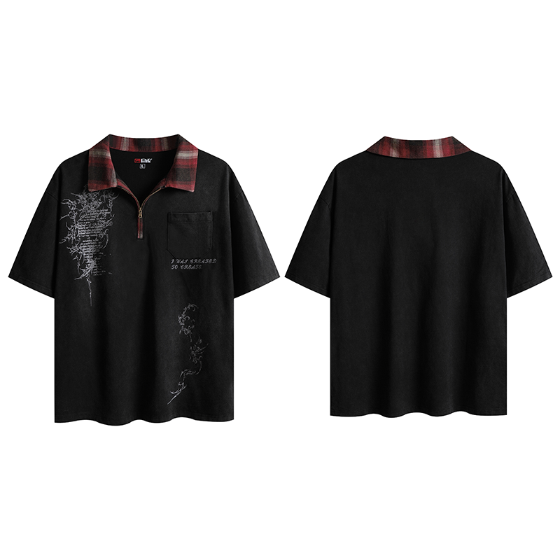 DND4DES Retro Washing Water To Make Old Plaid Lapel Polo Shirt