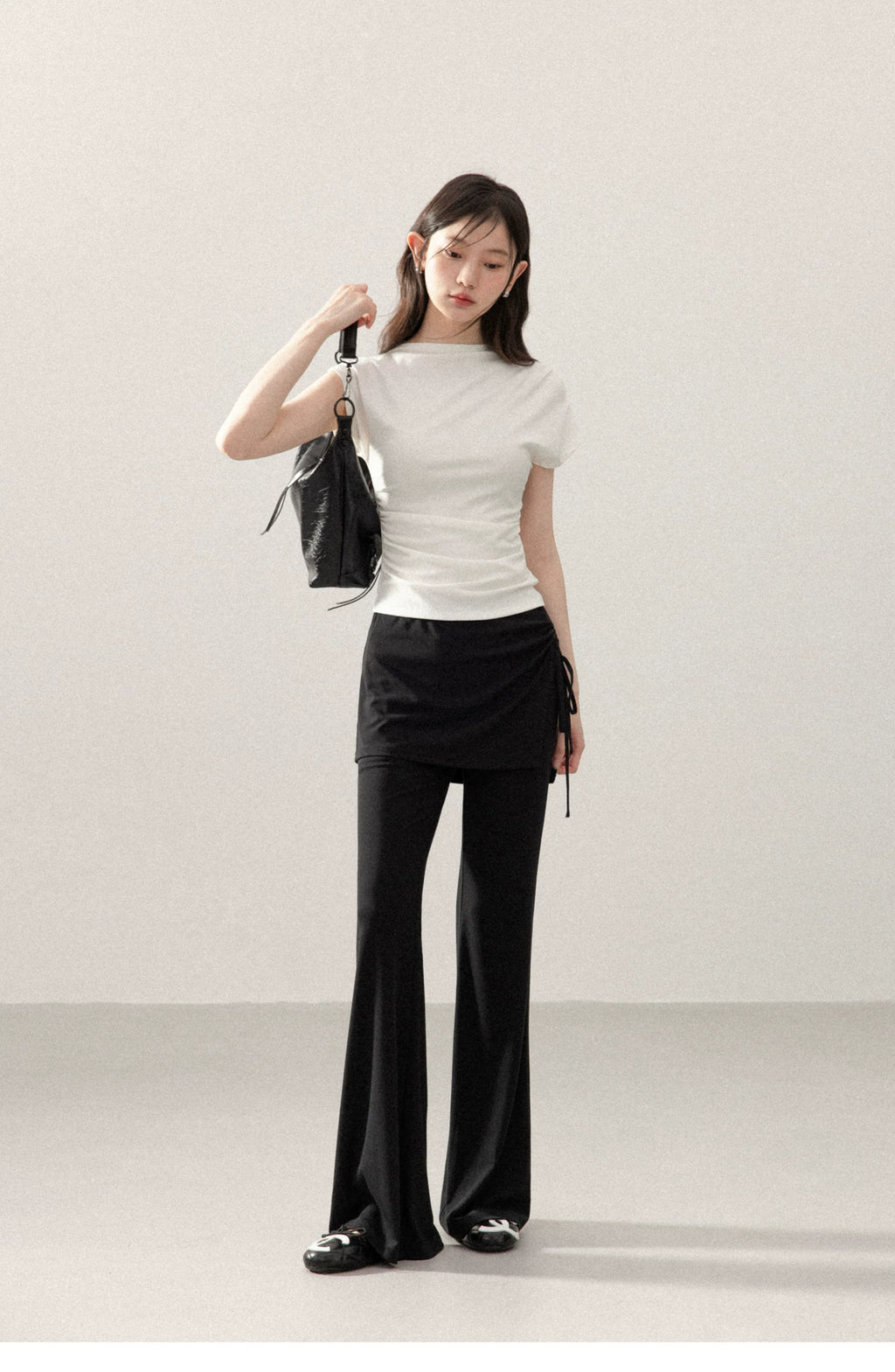 Cantonstory Fake Two-Piece High Waist Fart Curtain Casual Pants