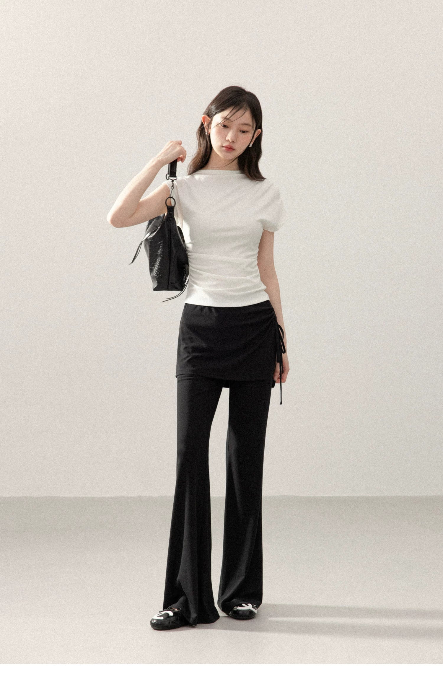 Cantonstory Fake Two-Piece High Waist Fart Curtain Casual Pants
