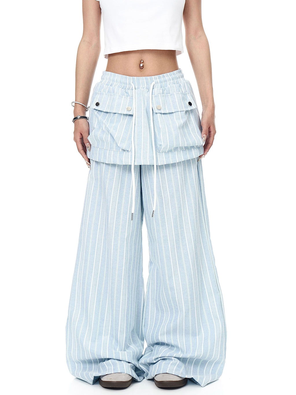 BLACKLISTS Lazy Wind Fake Two-piece Stacked Striped Pants