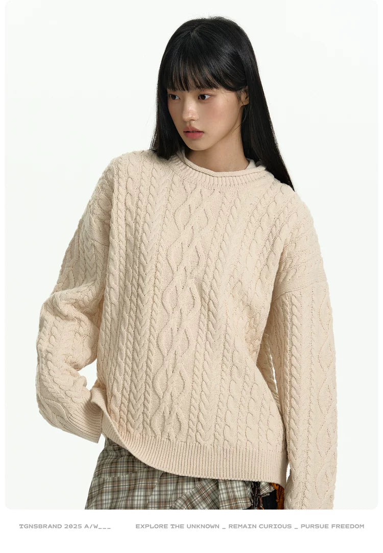 TGNS Vintage Loose Casual Crew Neck Pullover
