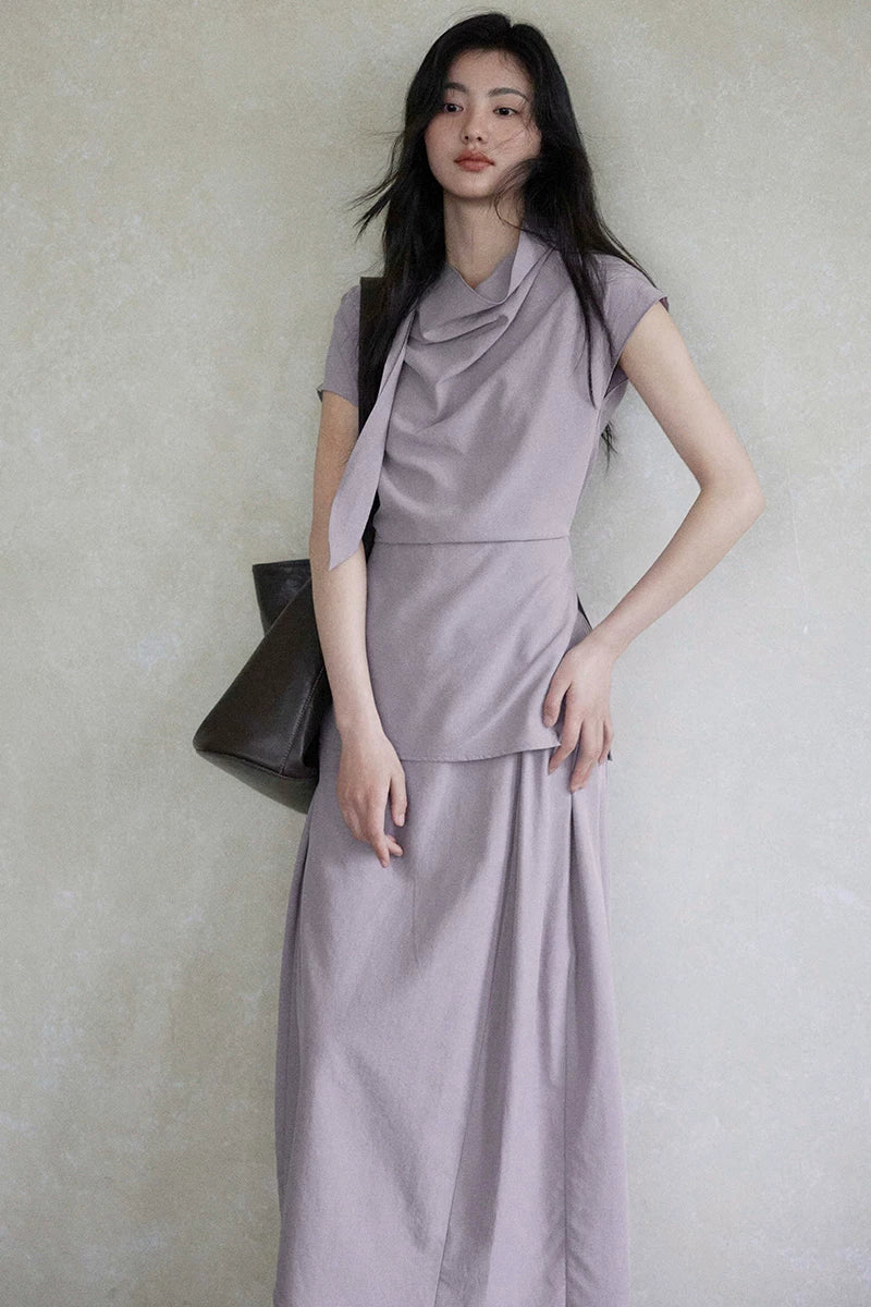 TYANG Casual Swinging Collar Shirt Skirt Set