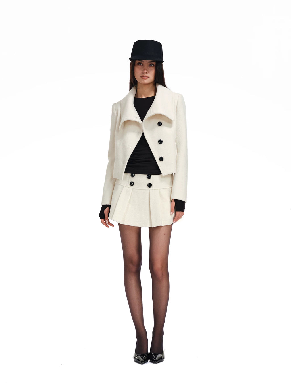 Two Little Guys Woolen Big Lapel Collar Short Jacket Short Skirt Suit