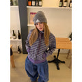CCYE Striped Fleece Stand-up Neck Sweater Jacket