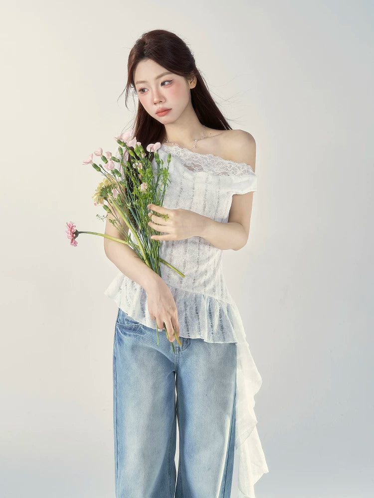 Wildberry Lace Off-the-shoulder Slanted Tee