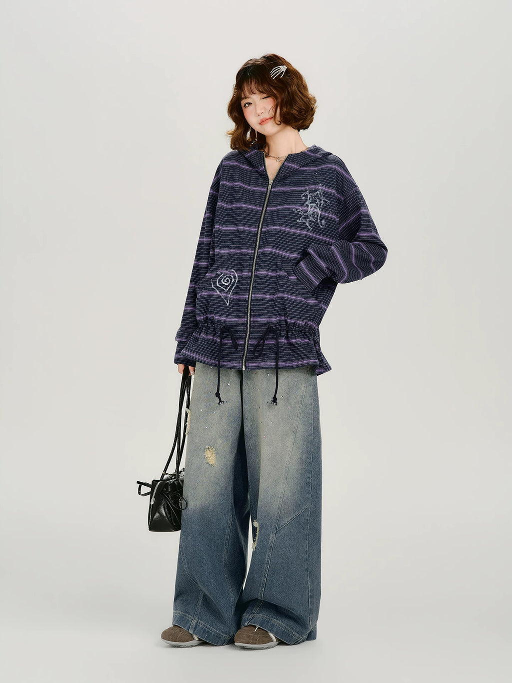 Girlyhalo Vintage Hot Diamond Make Old Wide Leg Jeans