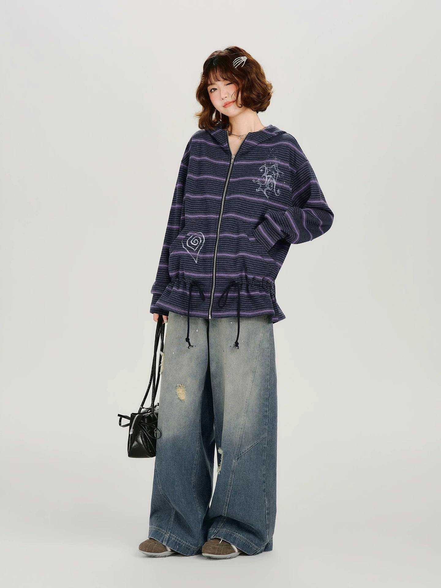 Girlyhalo Vintage Hot Diamond Make Old Wide Leg Jeans