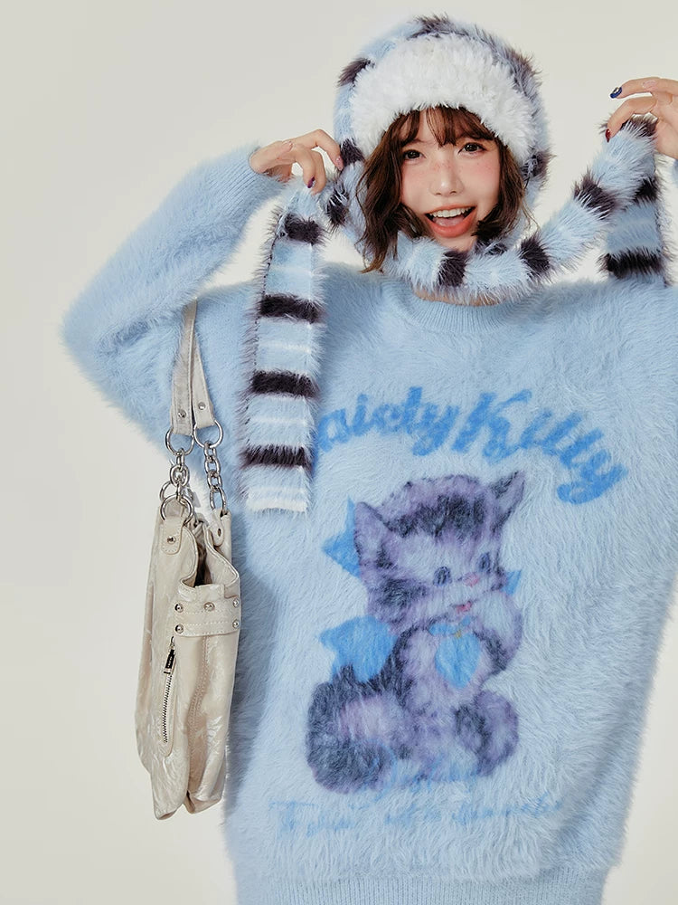 Girlyhalo Faux Mink Cat Sweater