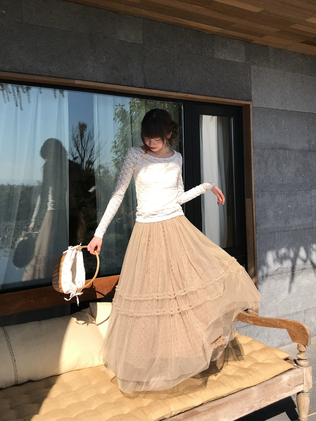 KANO Double Ruffle Edge Mesh Skirt