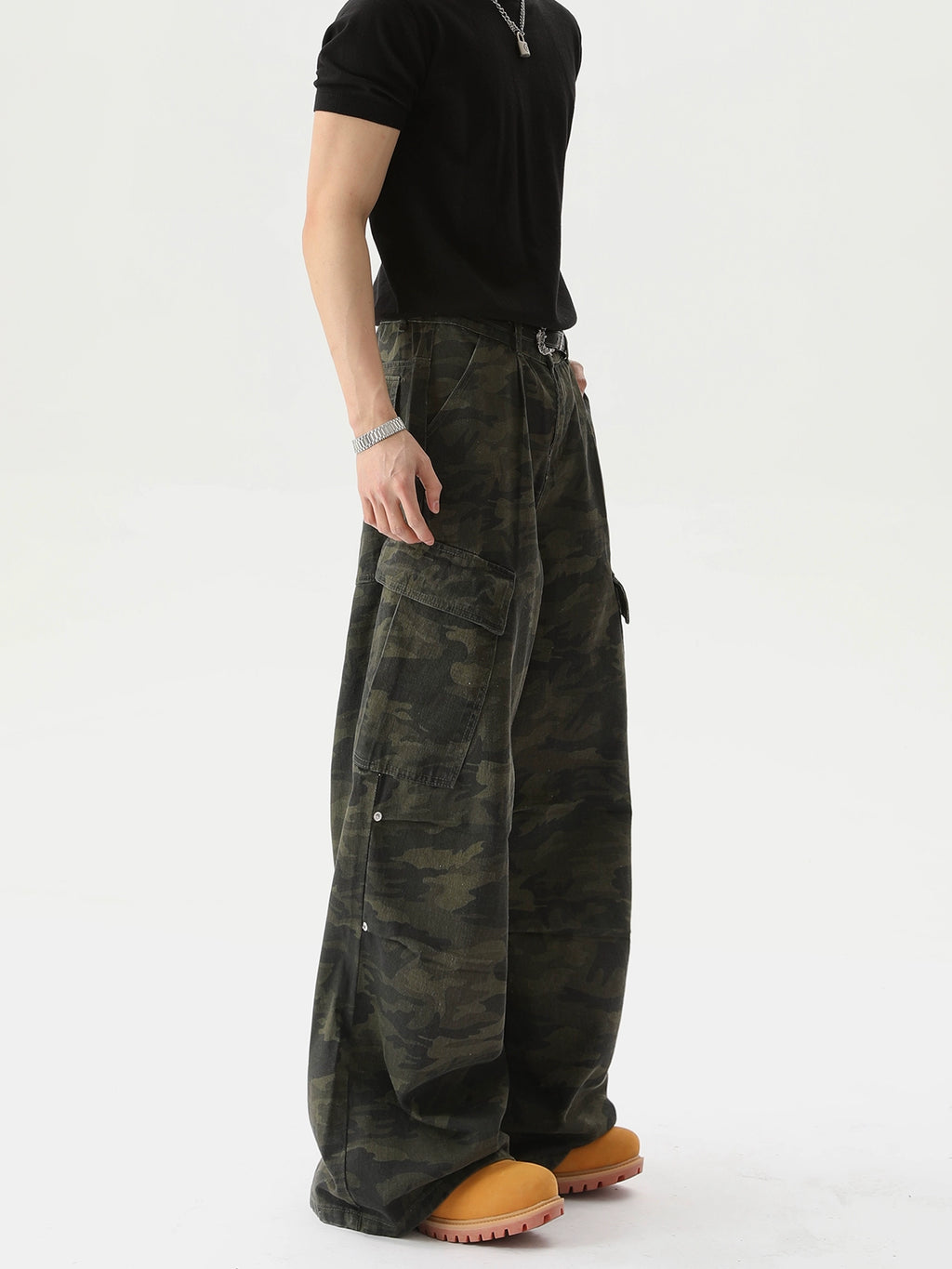 TURNTIDE Simple Retro Multi-pocket Camouflage Tooling Jeans